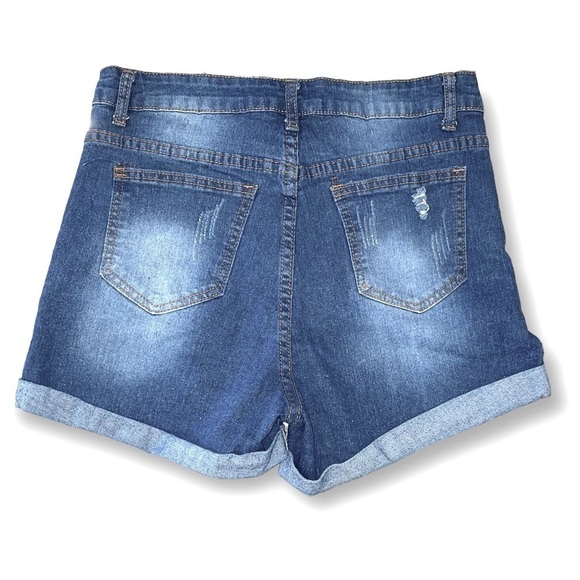 Shein Size M Ripped Cat Whisker Denim Shorts Cotton Polyester Spandex - Picture 3 of 4